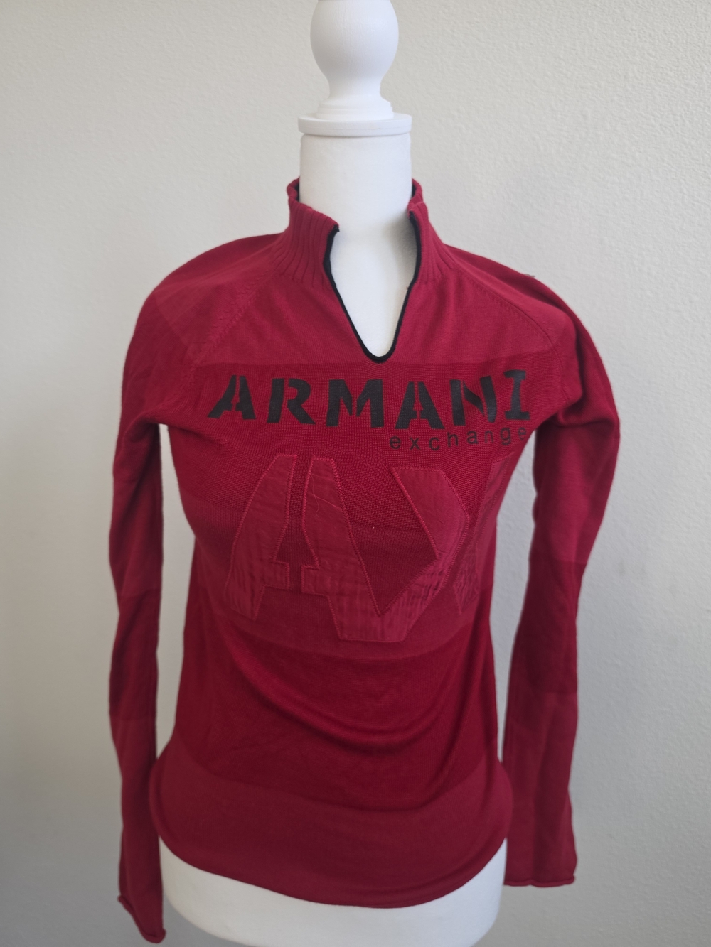 Armani Exchange Red Mock-Neck Long Sleeve Pullover